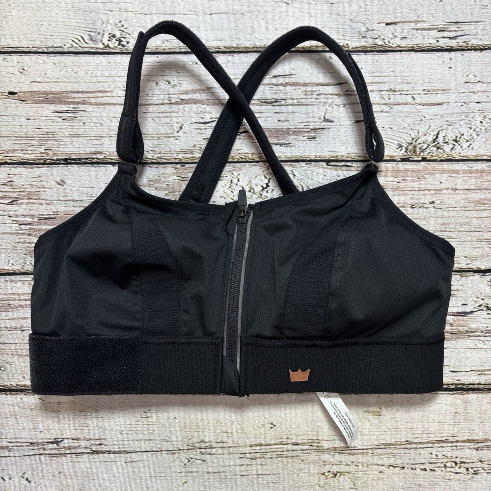 Shefit Sports Bra Luxe Large Zip Front Hook & Loop Straps Black Adjustable